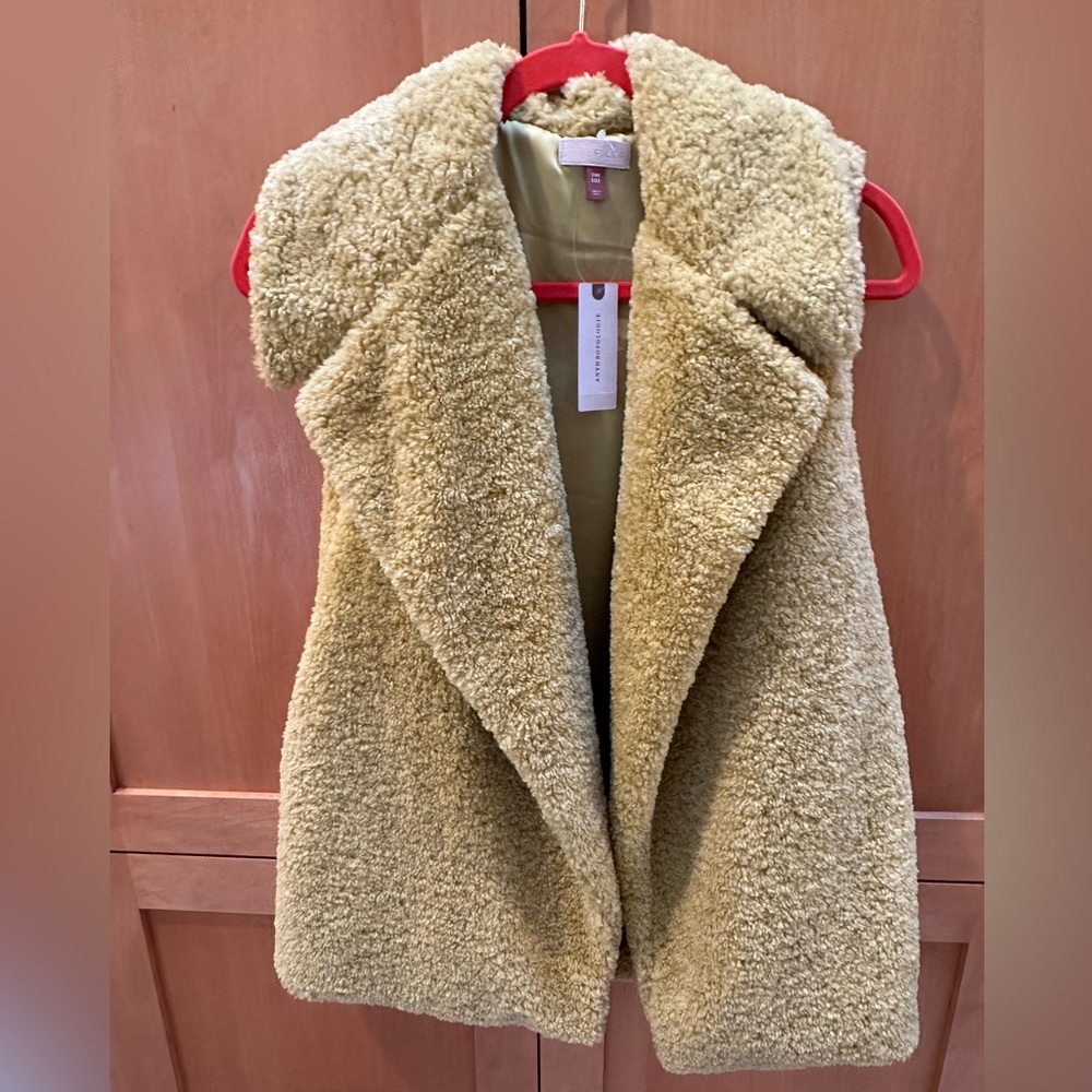 Anthropologie Yellow Sherpa Vest One Size Cozy Layering Outerwear